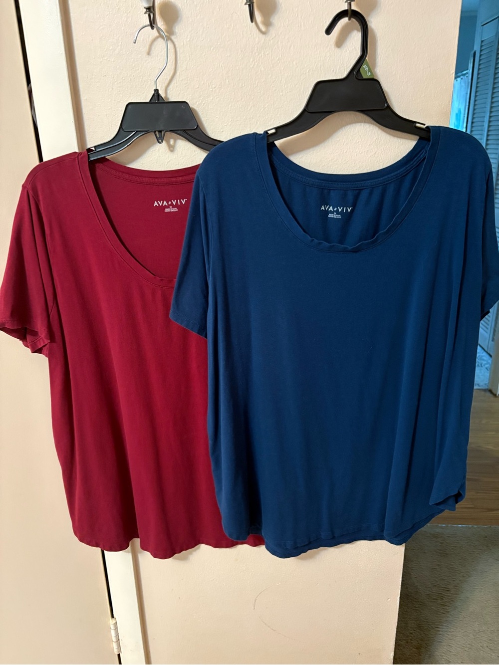 Ava & Viv Basic Stretch Tees Sz 2X Navy Maroon